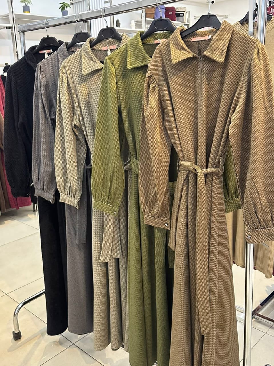 Textured Zip-Front Belted Maxi Dress