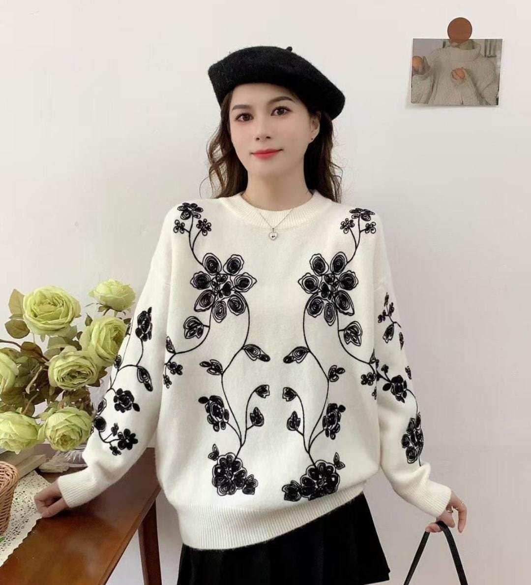 Floral Embroidered Knit Sweater