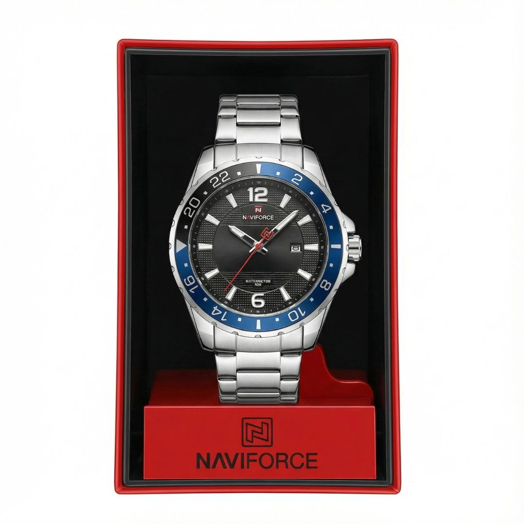 Naviforce Men's Stainless Steel Watch – Black & Blue