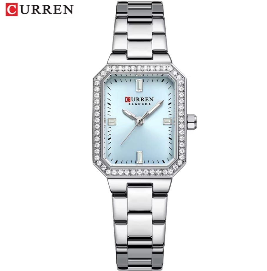 Curren Women’s Silver Watch – Rectangular Ice Blue Dial