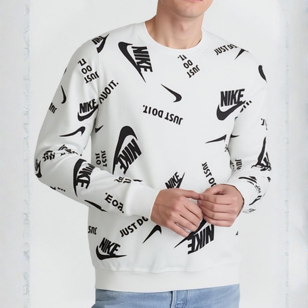 Men’s Graphic Sweatshirt (White, All-Over Logo Print)