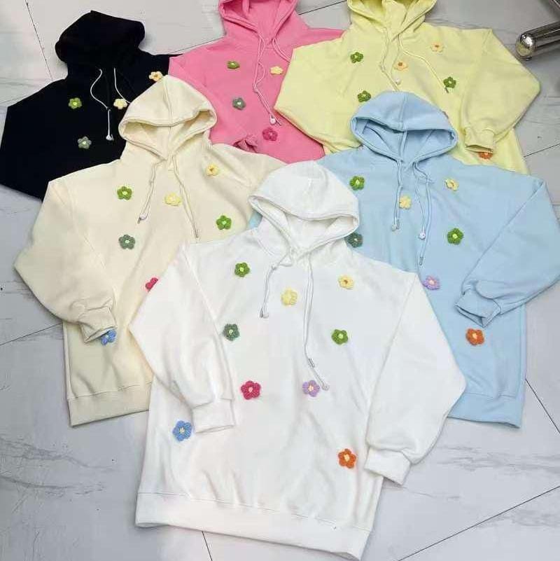 Floral Embroidered Hoodie – Pastel Collection (Unisex)