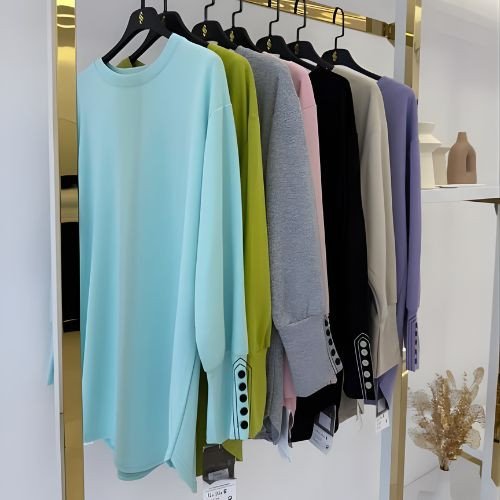 Women’s Long-Sleeve Knit Top with Button Cuff – Multi-Color