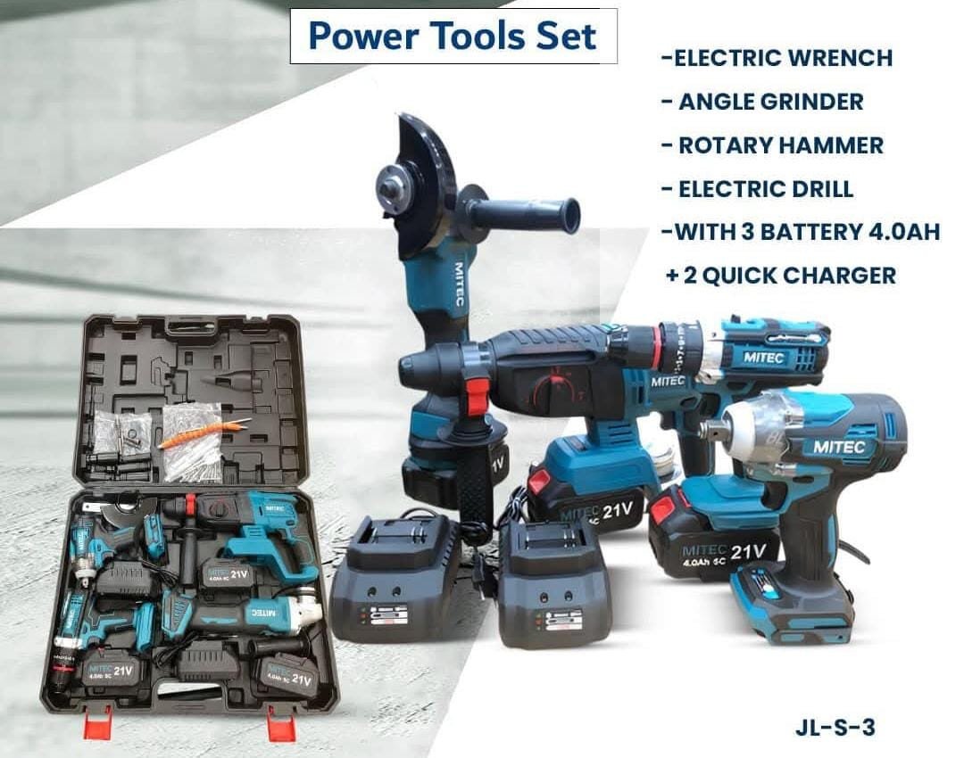 MI7EC 21V Power Tools Set - 5 Piece Kit with 3 Batteries & Fast Chargers