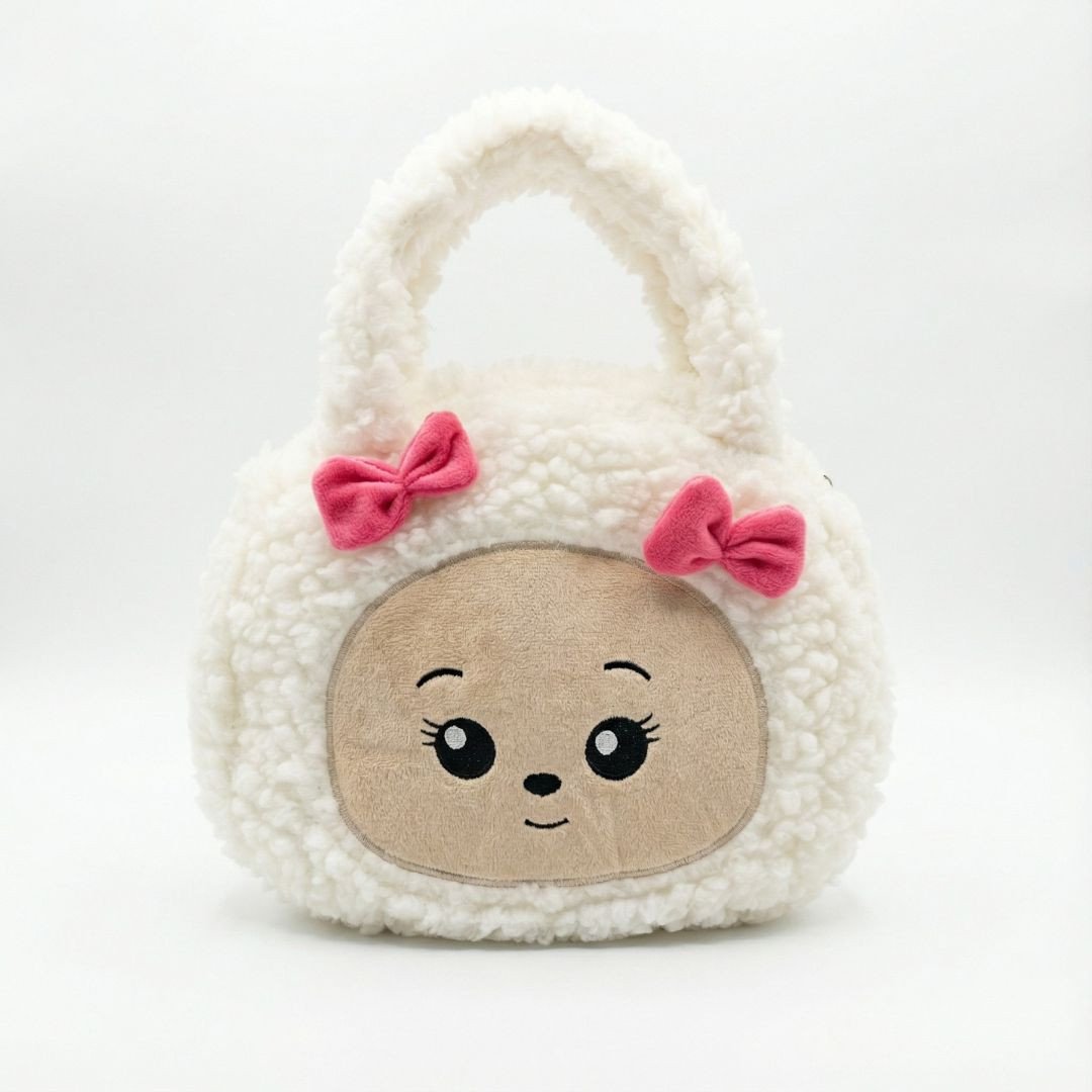 Kids Plush Handbag – White Bear with Pink Bows