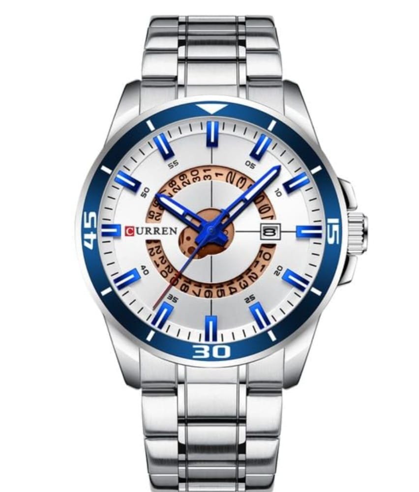 Curren Men’s Stainless Steel Sports Watch – Blue & Silver