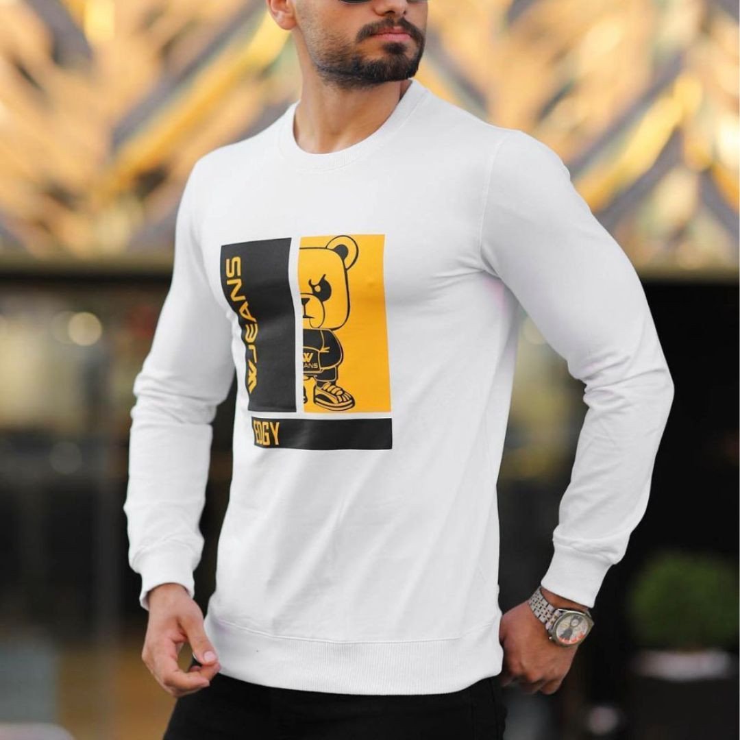 Men’s Graphic Sweatshirt (White, Bear Print)