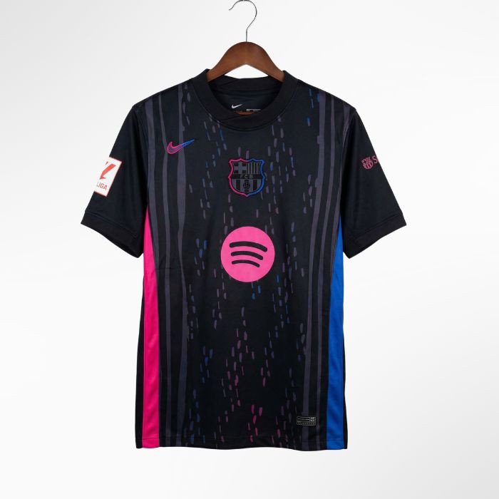 Barcelona Black Football Jersey – Pink & Blue Accents