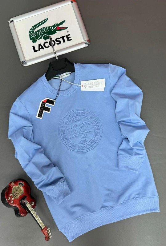 Lacoste Embossed Logo Sweatshirt – Light Blue Casual Pullover for Men